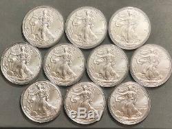 Lot of 10 2020 Silver American Eagle $1 Coins 1 oz. BU Fresh From Mint Roll