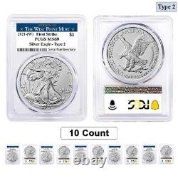 Lot of 10 2021 (W) 1 oz Silver American Eagle Type 2 PCGS MS 69 FS West Point
