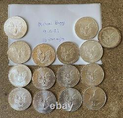 Lot of 15 american silver eagles 1 oz coins Various Dates