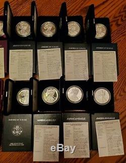 Lot of 16 American Eagle Silver Proof 1 oz coins. Years 1986 2001