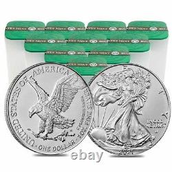 Lot of 200 2021 1 oz Silver American Eagle $1 Coin BU Type 2 10 Roll, Tube of