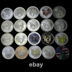 Lot of (20) 1 oz Silver American Eagles (19 Colorized) Mixed Dates