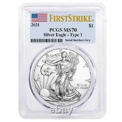 Lot of 20 2021 1 oz Silver American Eagle $1 Coin PCGS MS 70 First Strike Flag
