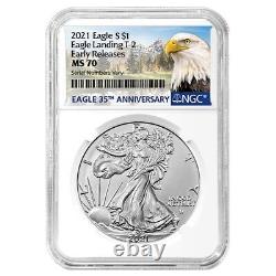 Lot of 20 2021 1 oz Silver American Eagle Type 2 NGC MS 70 ER (Eagle Label)