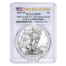 Lot of 20 2021 (P) 1 oz Silver American Eagle PCGS MS 70 FDOI Emergency Issue