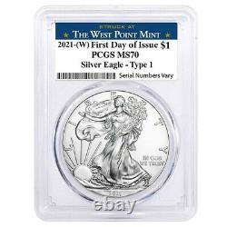 Lot of 20 2021 (W) 1 oz Silver American Eagle Coin PCGS MS 70 FDOI West Point