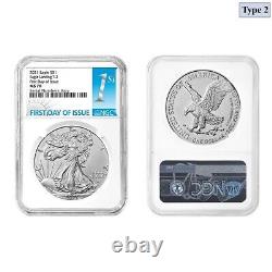 Lot of 2 2021 1 oz Silver American Eagle Type 2 NGC MS 70 FDOI