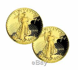Lot of 2 $25 1/2oz Proof Gold Eagle Capsules Only (Random Date)