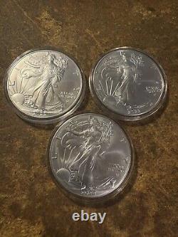 Lot of 3 2022 $1 American Silver Eagle 1 oz In capsule uncirculated free shippin