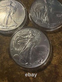 Lot of 3 2022 $1 American Silver Eagle 1 oz In capsule uncirculated free shippin