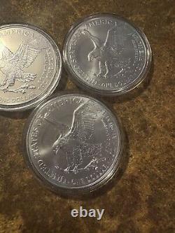 Lot of 3 2022 $1 American Silver Eagle 1 oz In capsule uncirculated free shippin