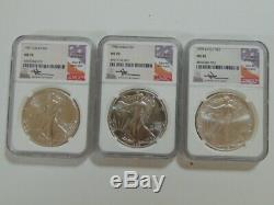 Lot of (3) American Eagle Dollar 1986 1991 1995 HTF Mercanti MS 70 NGC Coins