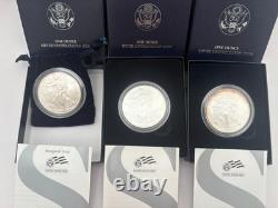 Lot of 3 Silver Eagles 2006-2008 (0.99 Silver, Uncirc, OGP with COA) Box I