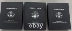 Lot of 3 Silver Eagles 2006-2008 (0.99 Silver, Uncirc, OGP with COA) Box I