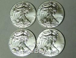 Lot of 4 American Silver Eagles 2017 2018 2019 2020.999 Fine Silver Dollars
