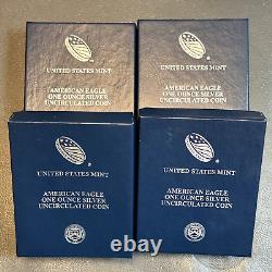 Lot of 4 Burnished American Silver Eagle West Point Mint in OGP BC03