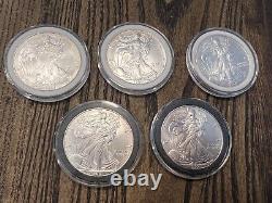 Lot of (5) 1999 $1 American Silver Eagle Coins. 1oz BU