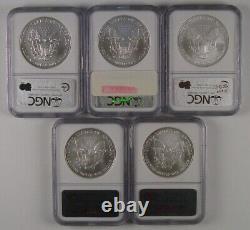 Lot of (5) 2007-W American Silver Eagle Coins NGC MS69