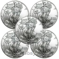 Lot of 5 2010 1 oz. 999 American Silver Eagle $1 Coins BU IN STOCK