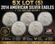Lot Of 5 2014 American Silver Eagles Bu 1 Troy Oz. 999 Fine Silver With Capsules