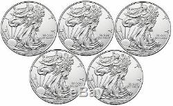 Lot of 5 2015 $1 1oz Silver American Eagle BU