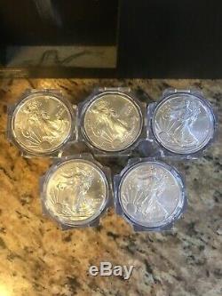 Lot of 5 2015 early release American Silver Eagle Dollar Roll 20 Coins Mint NG