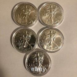 Lot of 5 2017 $1 American 1Oz. 999 Silver Eagle Bullion/Uncirculated