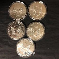 Lot of 5 2017 $1 American 1Oz. 999 Silver Eagle Bullion/Uncirculated