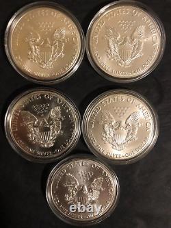 Lot of 5 2017 $1 American 1Oz. 999 Silver Eagle Bullion/Uncirculated