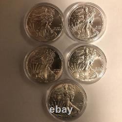 Lot of 5 2017 $1 American 1Oz. 999 Silver Eagle Bullion/Uncirculated