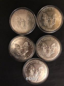 Lot of 5 2017 $1 American 1Oz. 999 Silver Eagle Bullion/Uncirculated