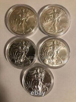 Lot of 5 2017 $1 American 1Oz. 999 Silver Eagle Bullion/Uncirculated