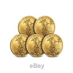 Lot of 5 2018 1/10 oz Gold American Eagle Coin $5 Gem BU Mint Fresh Coins