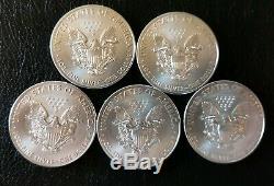 Lot of 5 2018 1 oz Silver American Eagle Coins. 999 fine BU