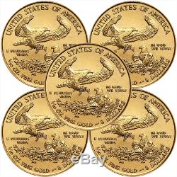 Lot of 5 2019 $5 American Gold Eagle 1/10 oz Brilliant Uncirculated
