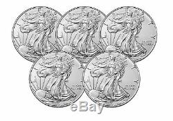 Lot of 5 2020 $1 1 oz American Silver Eagle Coin. 999 fine BU US Mint