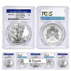 Lot of 5 2020 (W) 1 oz Silver American Eagle $1 Coin PCGS MS 70 FS West Point