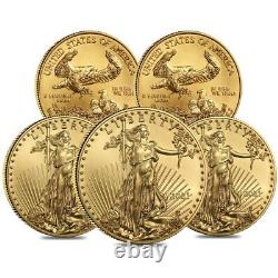 Lot of 5 2021 1/4 oz Gold American Eagle $10 Coin BU