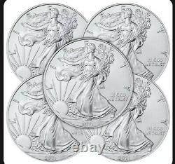 Lot of 5 2021 $1 Type 1 American Silver Eagle 1 oz Brilliant Uncirculated