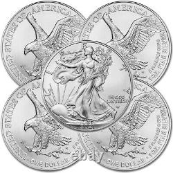Lot of 5 2021 1 oz American Eagle. 999 Fine Silver BU Coin (Type 2) BRAND NEW