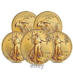 Lot of 5 2021 1 oz Gold American Eagle $50 Coin BU Type 2