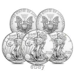 Lot of 5 2021 1 oz Silver American Eagle $1 Coin BU