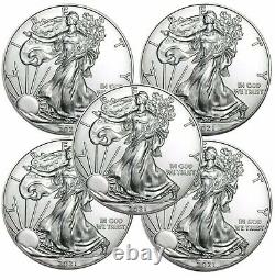 Lot of 5 2021 American Eagle Coins 1 oz. 999 Fine Silver Immediate Ship