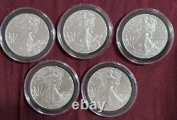 Lot of 5 2023 1oz Silver American Eagle coins BU Brilliant Uncirculated 1oz CoA