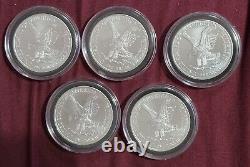 Lot of 5 2023 1oz Silver American Eagle coins BU Brilliant Uncirculated 1oz CoA