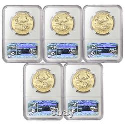 Lot of 5 $50 Gold Eagles NGC MS70 Gem 1oz US Eagle Bullion Coins Random Year
