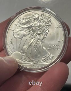 Lot of 5 American Silver Eagles 2000, 2001, 2013, 2014, 2018 in capsules BU