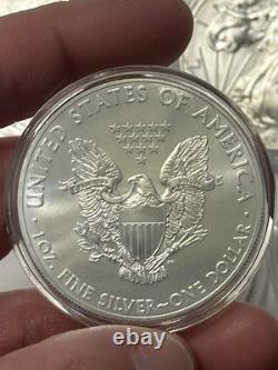 Lot of 5 American Silver Eagles 2000, 2001, 2013, 2014, 2018 in capsules BU