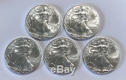 Lot of 5 BU 1 oz Silver 2019 American Eagles, 1 oz Coins. 999 Fine Silver