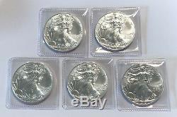 Lot of 5 BU 1 oz Silver 2019 American Eagles, 1 oz Coins. 999 Fine Silver